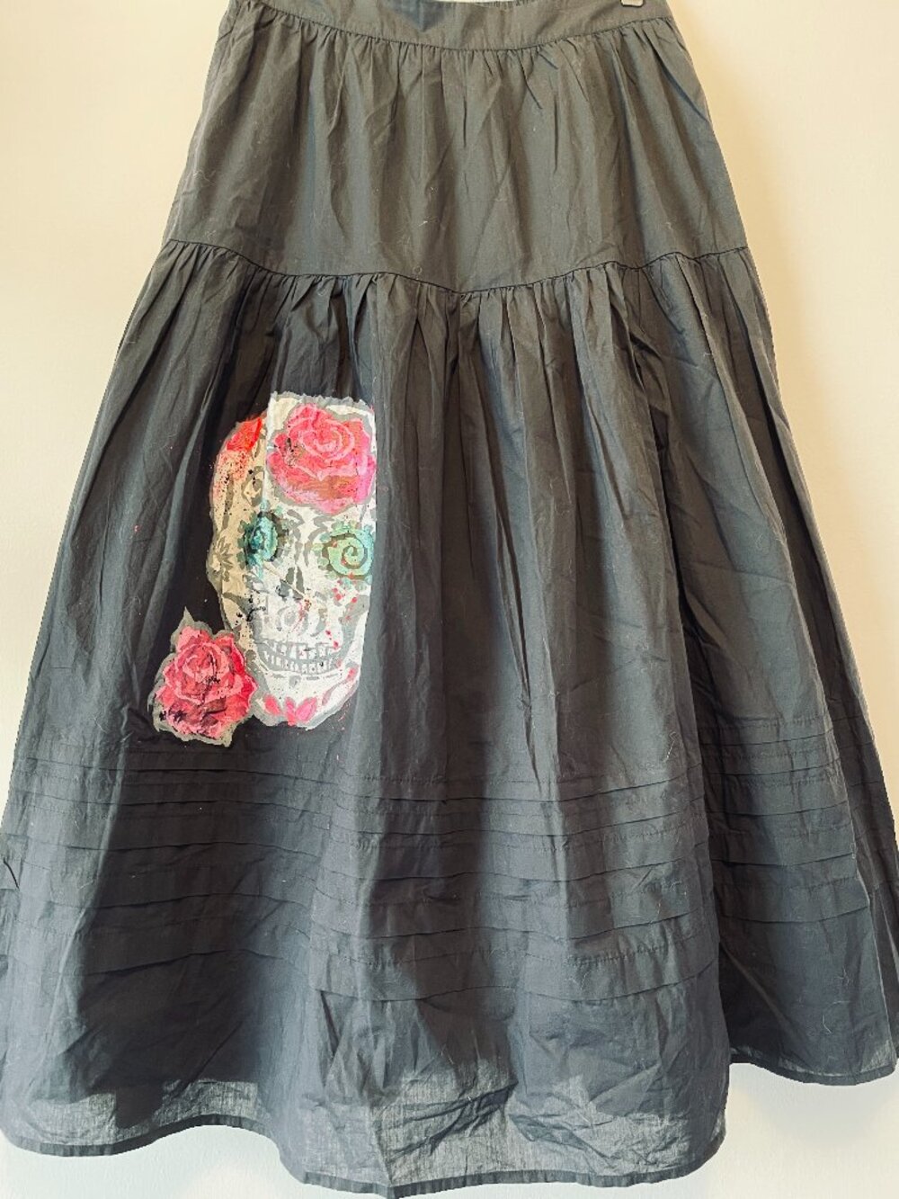 Hand-painted Skull Peasant Skirt, Levi's